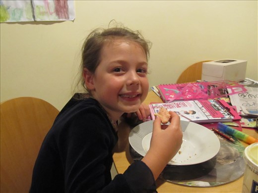 My cousin eating one of the marble cakes we made