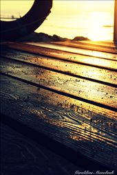 a wooden path to the sea, I took this photo at sunrise, in Sharm el Sheikh, you can see the sand scattered all over it and how it is glowing because of the sun rays and morning dew on it.: by geraldine90, Views[447]