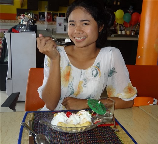 Sreyreuth with her banana split