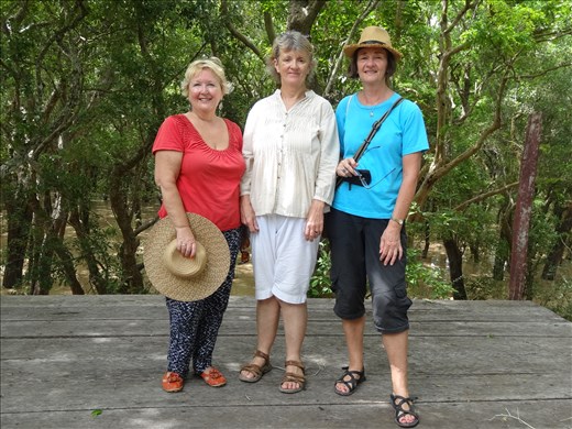 Judith, Georgina and myself on a platform on the mangrove walk - note no railing