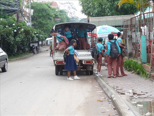 School van of sorts - others came on motos, walked or rode their bikes