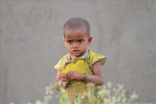 Young child wandering through a field of urban green.