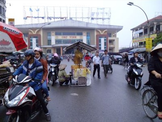 street food stall with indoor market building i background