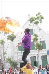 The man shows afraid gesture while the fire blazes beautifully and calm.: by goodmorningdew, Views[353]