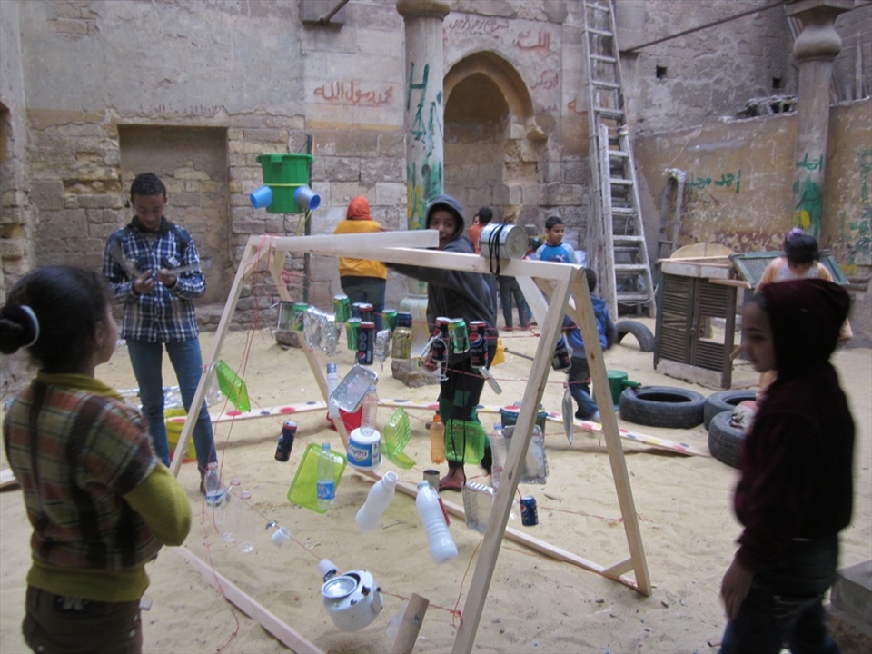 An old clinic, an unfinished mosque, was conserved. On this day its a playground.