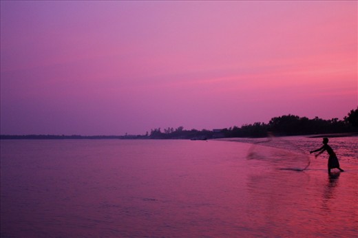 A boy casts his net into the shallows of the Sundarban mangroves at the outskirts of his village.    The island is primarily home to families of fishermen and honey-collectors, but its residents are increasingly having to look to nearby cities to find a means of income.   