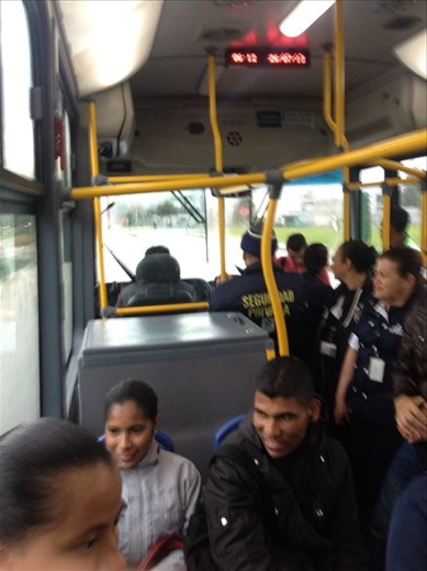Interior of a Transmilenio bus
