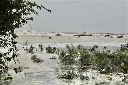 Storm surge at high tide