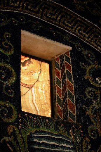 Morning light through Alabaster. Mausoleum of Galla Placidia, Ravenna 
