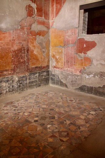 Frescos and Mosaic floor, Casa Dei Cervi, Herculaneum