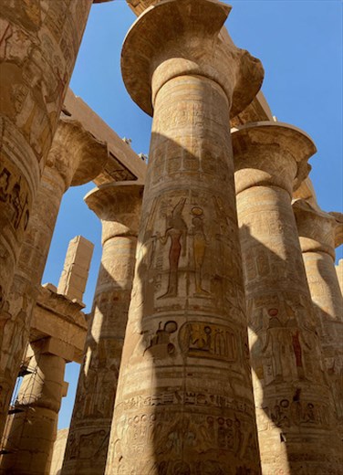 Brightly painted columns, Great Hypostyle Hall,  Karnak Temple