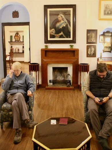 Connie and Rob and a photo of Her Majesty, Connaught House