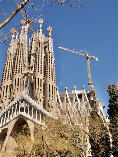 First view of Sagrada Familia, still a work in progress