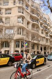 Girl on a Red Bike and Casa Milà: by graynomadsusa, Views[247]