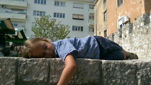 Tiring day for his little legs!