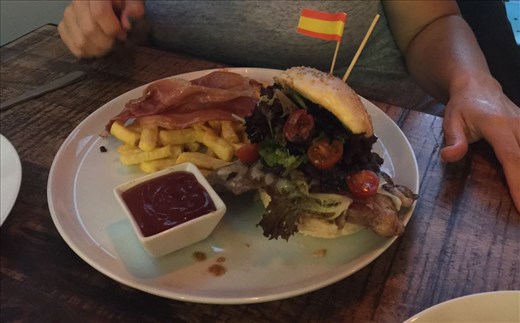 Not a hamburger. A giant steak!