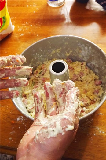 Adding the liquid and mixing again