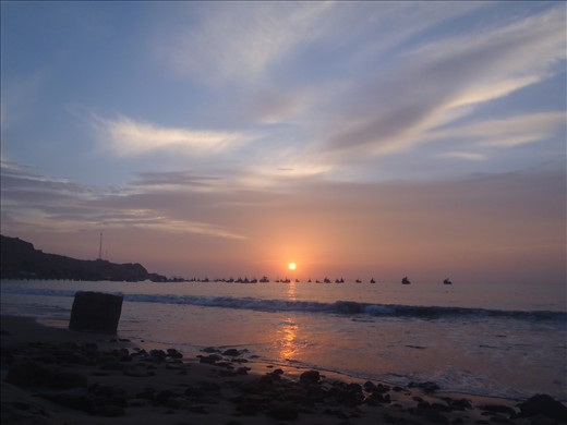 Mancora sunset over the wharf.