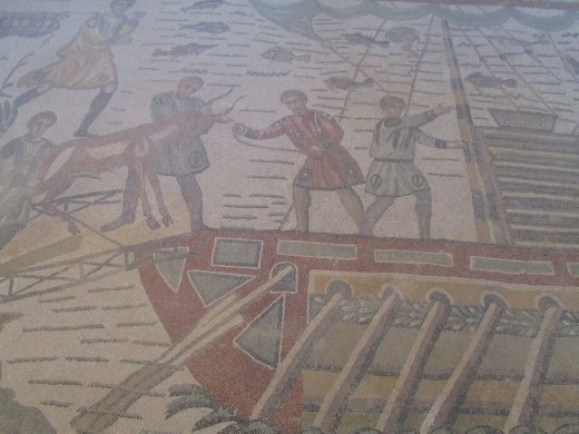 Pasillo de la villa con escenas de cacería de animales para llevarlos al Coliseo de Roma