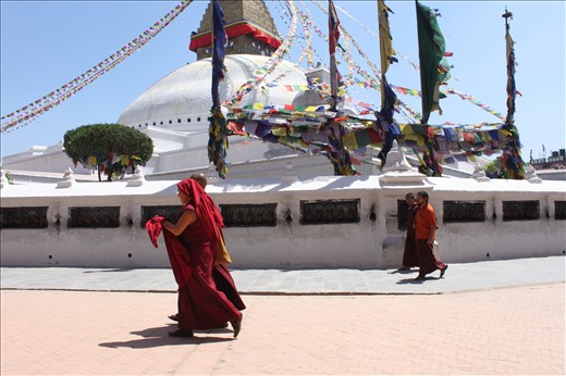 Devotees at the Swayambhunath Stupa, Kathmandu.