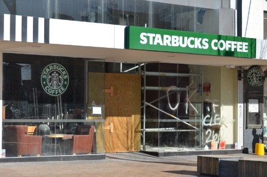 Starbucks - cleared just after the earthquake and boarded up ever since