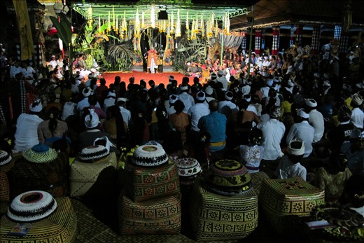 Keben, traditional Balinese crafted box filled with elements to be presented to God are put together at the back of audience who gathered and continuously watching a historical - mystical drama shown at midnight until early morning. Not only as a ceremony but people sincerely come to celebrate it. More people come as the night gets late although they have to sit on the ground.