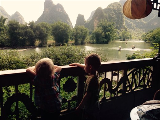 Room with a view of the Li River. We got to splash in the water to cool down and enjoy the wonderful food and comfortable beds of the eco river retreat hotel.