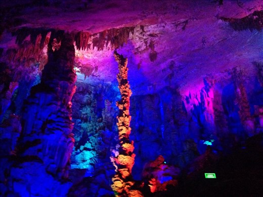 Reed flute cave in Guilin, made of limestone and lit up in a playful manner. Was surprised by the size, it's enormous! 