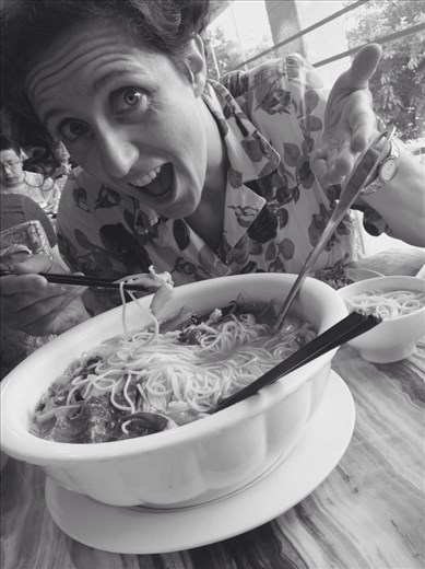 This restaurant in downtown Guilin where we ate two evenings in a row was amazing, but we kept ordering too much food. This bowl of noodles I ordered could have fed a family! 
