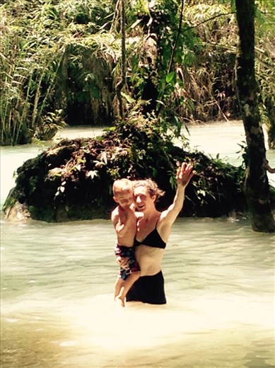 A refreshing dip in one of the basins of the waterfall.
