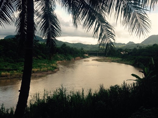 Nam Khan river that joins the mighty Mekong river in Luang Prabang city. There is one small bamboo bridge over this river that is rebuilt every year because the monsoon flushes it away. A permanent bridge is not allowed under UNESCO rules.