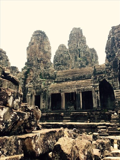 View of Bayun temple with its characteristic towers with faces.