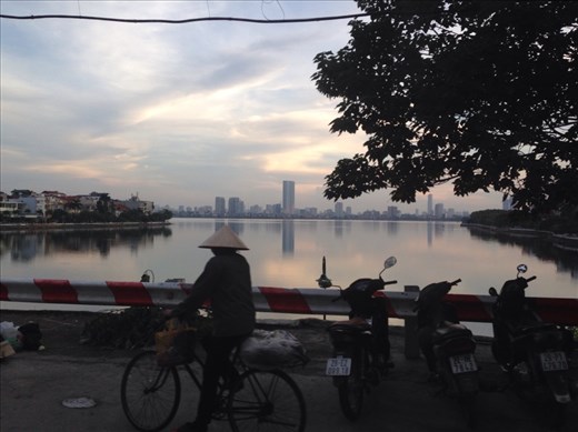 Lucky snapshot from the car, skyline of Hanoi seen from lake Ho Tay.
