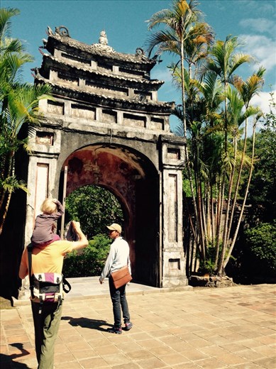 Walking through to the inner layers of the tomb site, with our guide Mr Wee.