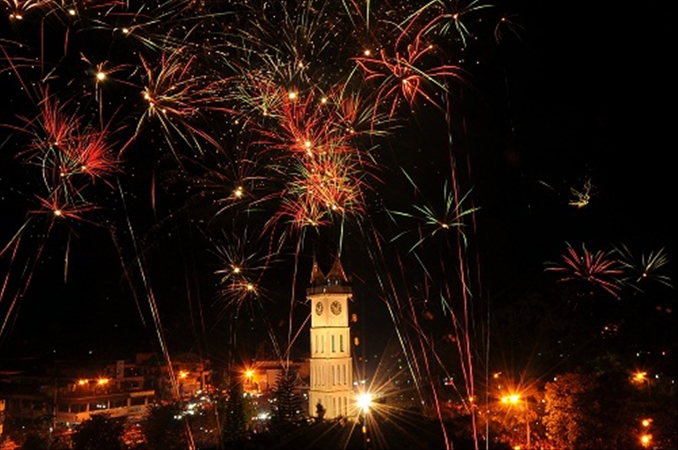 New Year Eve at Jam Gadang (Clock Tower) Bukittinggi, West Sumatera