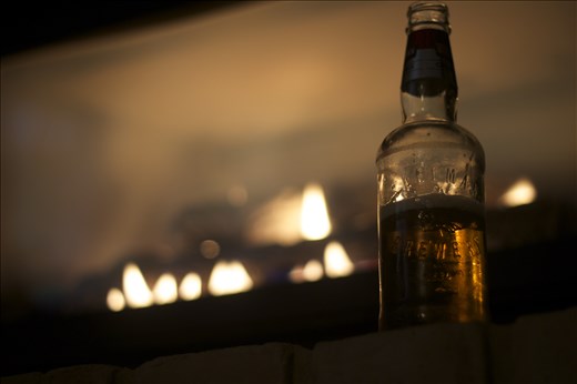 Cold beers in front of a warm fire on a winter night.