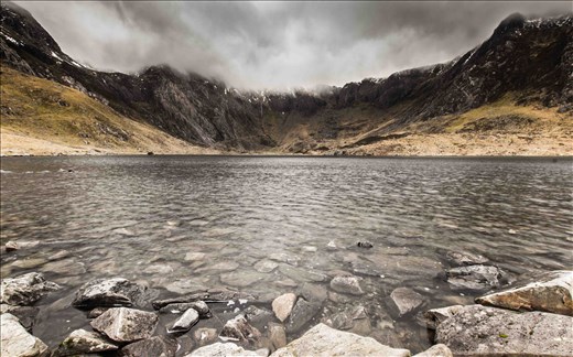 A mountain lake in the Glyders, I later disappeared into the clouds above.  