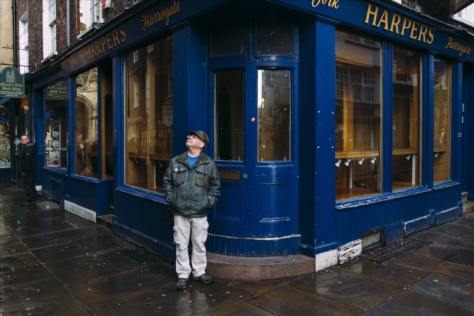 Unknown man taking in York's medieval streets.