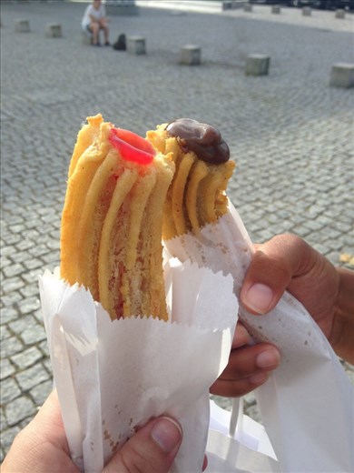 These weren't called churros but they are similar. Mine had strawberry filling and the other one was caramel. 