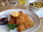 Wiener schnitzel with cranberry sauce and pan-fried potatoes, Munich: by hayleythenomad, Views[672]