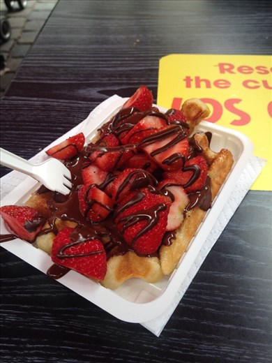 Belgian waffle with Belgian chocolate and strawberries, Brussels