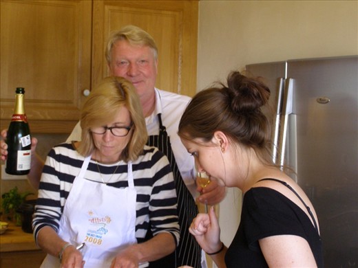 One person working and  two supervising...