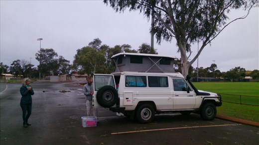 This is after our second night in Newman. Today it is raining, hence we drove to Tom Price to look for powerpoints and get some provisions. Tomorrow the forecast is for more heavy rain. All excess roads are closed. We are looking forward to heading north. Tomorrow 80 Mile Beach, then Broome a couple of nights.