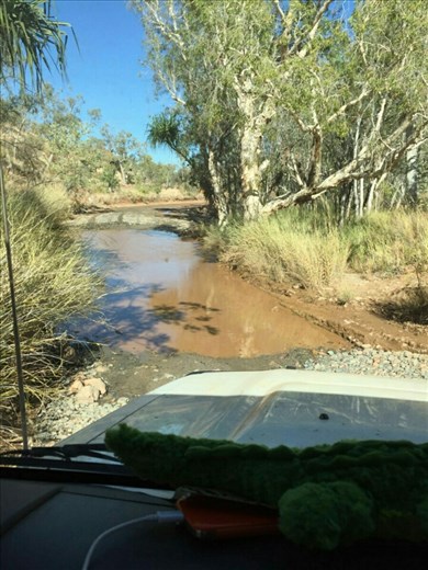 On our way out of Purnululu NP. We had to cross 3 waterholes. Not a problem at daylight, but we arrived after dark and that added to the adventure!