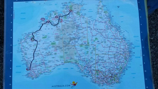 Diese Strecke haben wir bisher zurueckgelegt. Wir sind schon ueber 6,000 km gefahren. Ganz schoen beachtlich, oder?! 