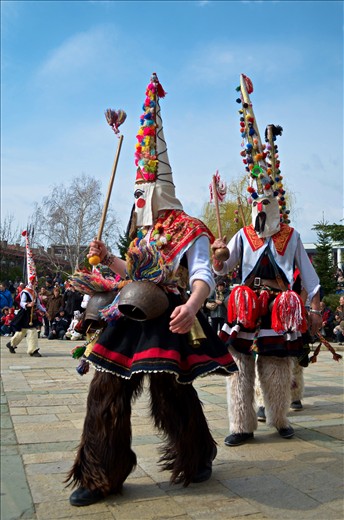 Kukeri are dancing in Karlovo city to scare them.
