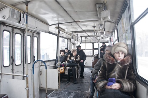 A woman in the bus in Siberia