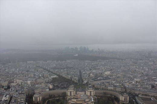 The view from the top of the Eiffel tower.. That big grey line above the City was a big cloud of rain..that eventually poured down on us!