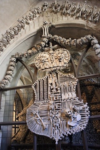 The bone church.. When the plague hit kutna Hora and the cemetery got too full... they simply dug up the bones and later on  some genius made some decorations out of it to fill a chapel.. results are as photographed. .