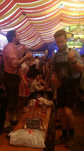 Having a dance on the tables. .toEnglish songs, sung in german!